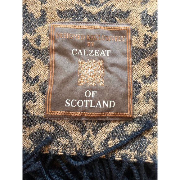 Calzeat Of Scotland Vintage Wool Brown & Black Damask Throw Blanket 46"x56" - Picture 3 of 4